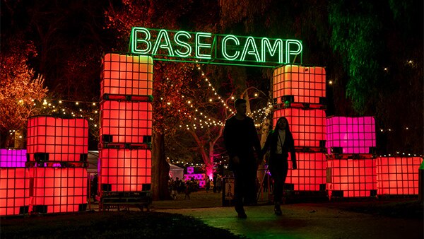 Illuminated entry to Base Camp