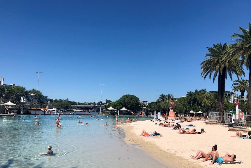 People practising social distancing at South Bank in Brisbane on March 21, 2020.