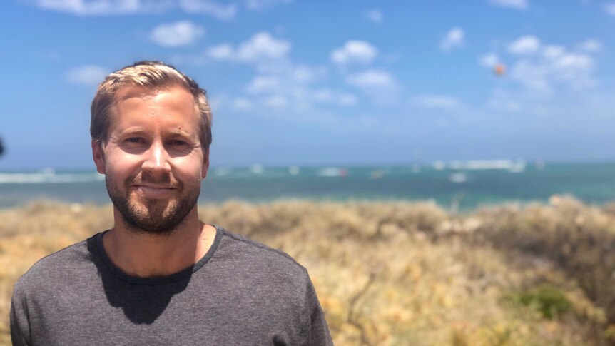 Windsurfing professional Jaeger Stone at Coronation Beach, north of Geraldton at the 2018 Wavesailing Nationals.