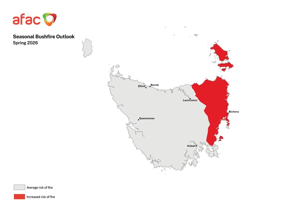 Increased risk of bushfire on Tasmania's east coast