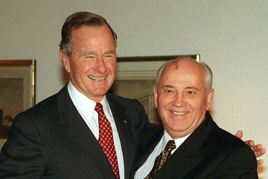 Former US president George HW Bush and former Soviet leader Mikhail Gorbachev
