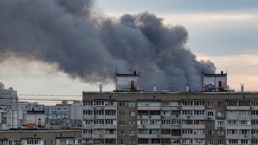 Smoke rises after missile strike in Kyiv