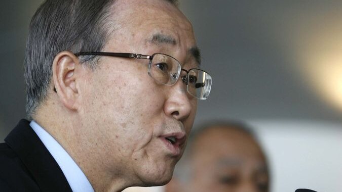 United Nations Secretary-General Ban Ki-moon talks during a news conference