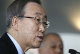 United Nations Secretary-General Ban Ki-moon talks during a news conference