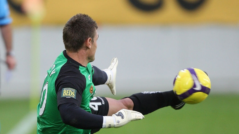 Liam Reddy makes a save for Wellington.