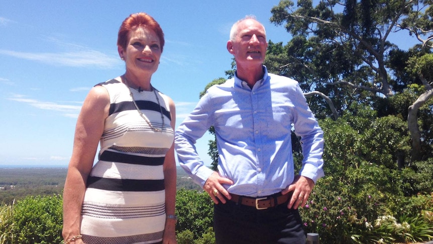 One Nation Party Senator leader Pauline Hanson and former LNP MP Steve Dickson at a presser on January 13.