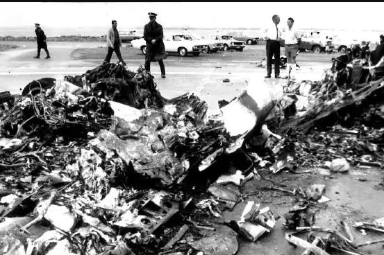 Plane wreckage on a runway