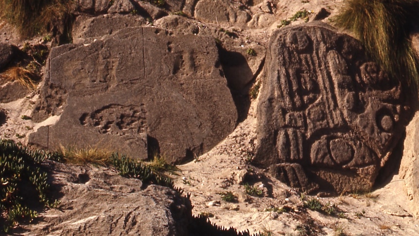 Mount Cameron West petroglyph site with damage on left