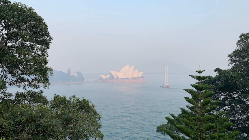 A hazy shot of the Sydney Opera House.