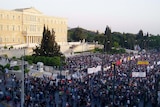Demonstrators gather in front of the Greek Parliament