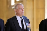 Britain's Britain's Prince Andrew, Duke of York, looks on during the funeral of Britain's Prince Philip.