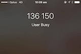 The 'user busy' message displayed when attempting to phone Centrelink's Families line.