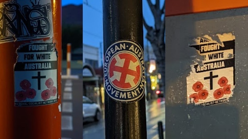 Nazi stickers on poles in Glenelg.
