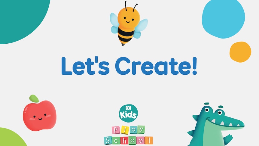 ABC Kids apple bee and crocodile with text 'Let's Create!'