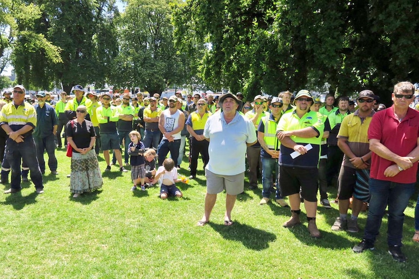 Crowd attends a Hobart rally in support of salmon industry