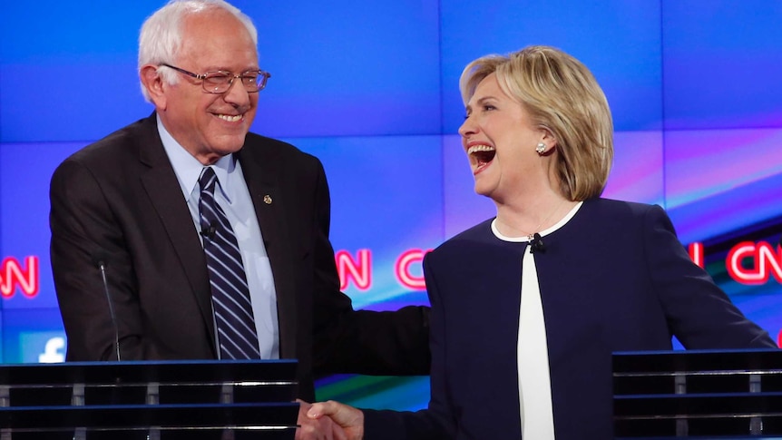 Bernie Sanders and Hillary Clinton during first Democratic Party debate