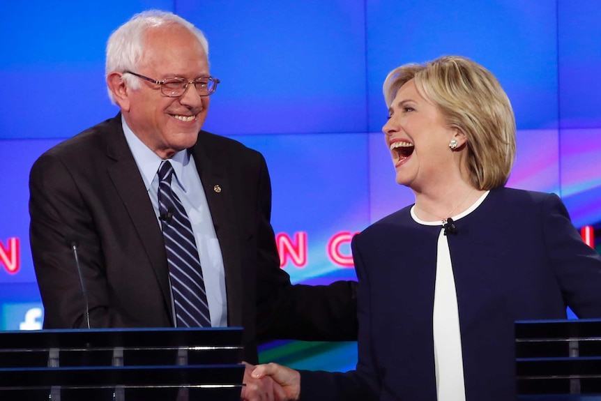 Bernie Sanders and Hillary Clinton during first Democratic Party debate
