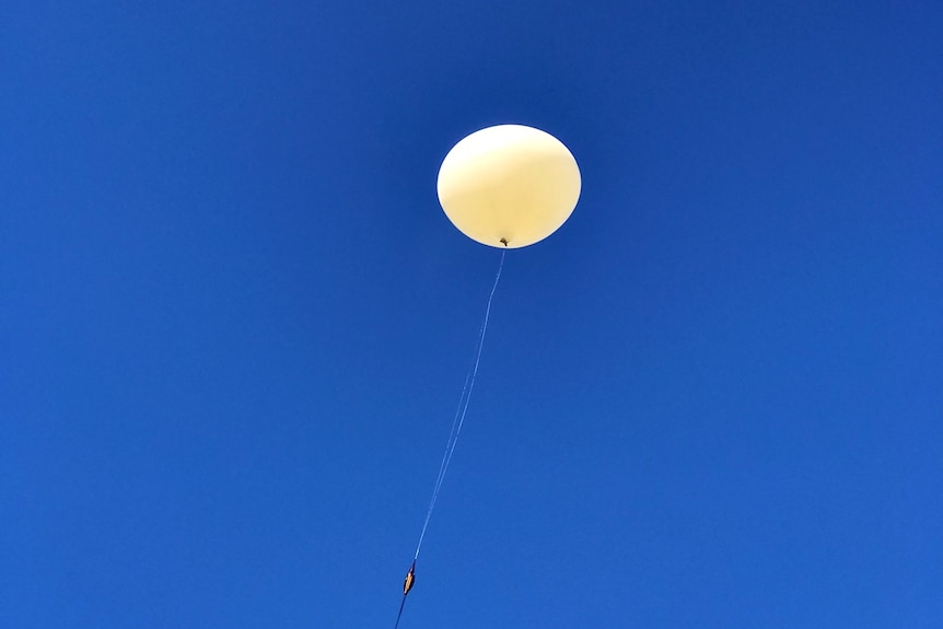 A large white balloon in the sky