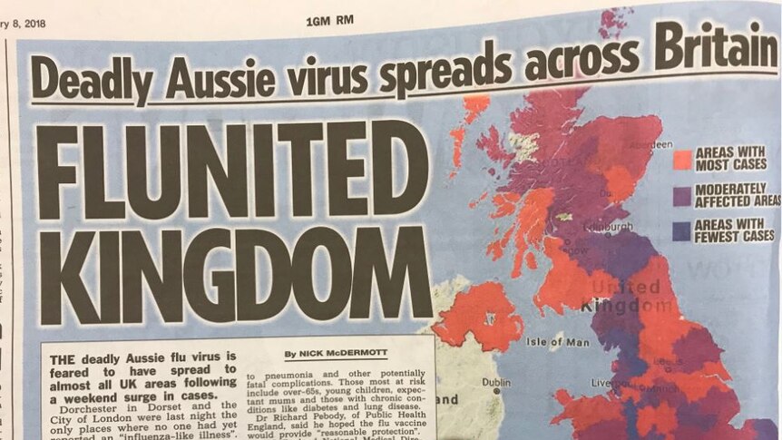 A British Newspaper story about the "deadly" Aussie virus hitting Britain.