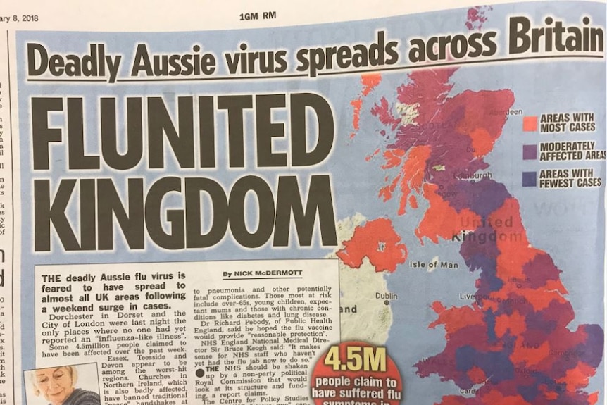 A British Newspaper story about the "deadly" Aussie virus hitting Britain.