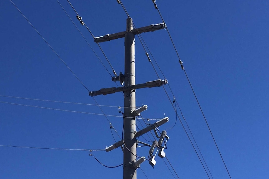 Powerlines running to a power pole.