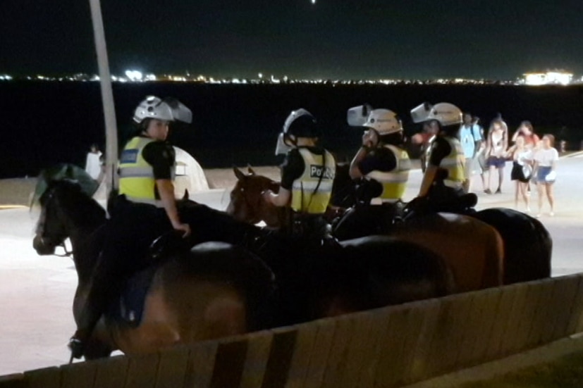 Mounted police in St Kilda.
