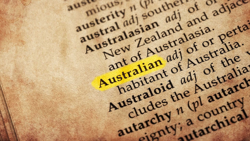 Australian word in old textured dictionary.