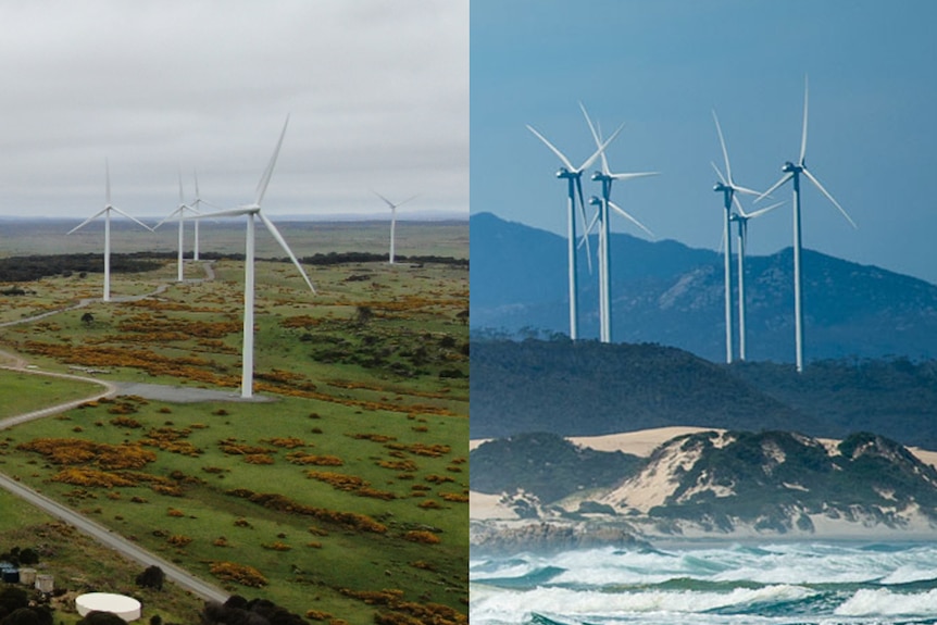 East and west coast wind farms in Tasmania.