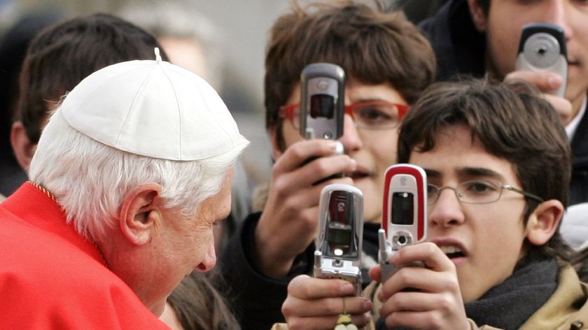 Pope Benedict XVI greets pilgrims