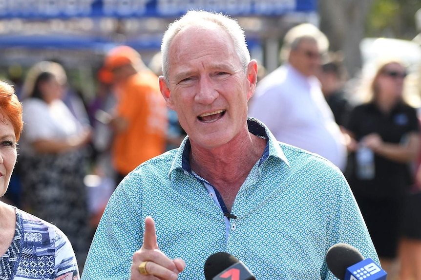 One Nation Queensland party leader Steve Dickson speaks to the media during a meet and greet barbeque in Buderim.