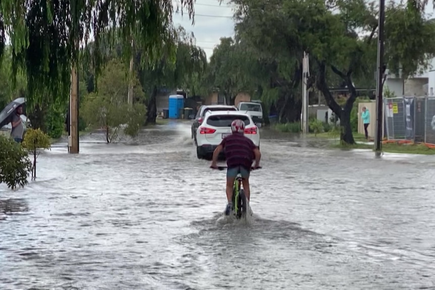 A flooded street in Adelaide's western suburbs.