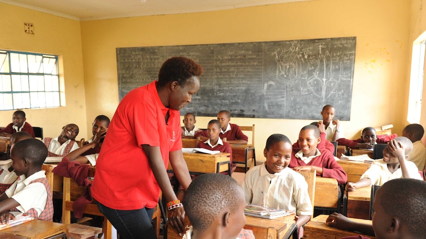 Kakenya teaching students at the school in Kenya