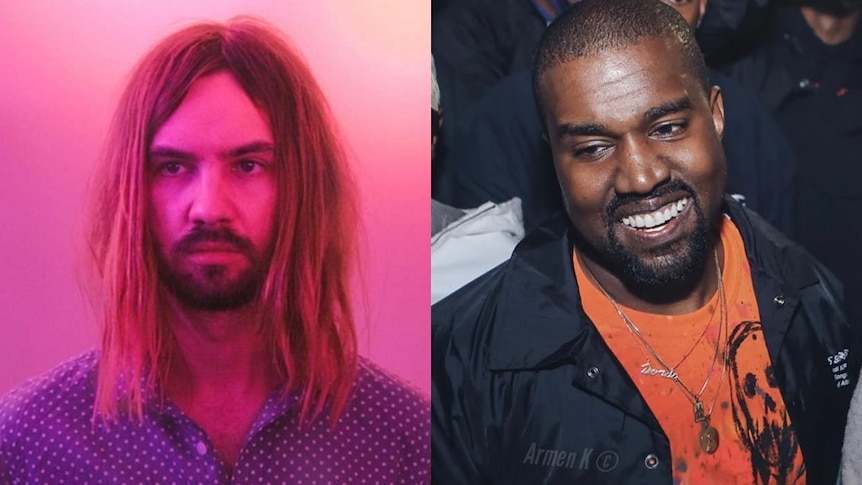 A collage of Tame Impala's Kevin Parker and Kanye West