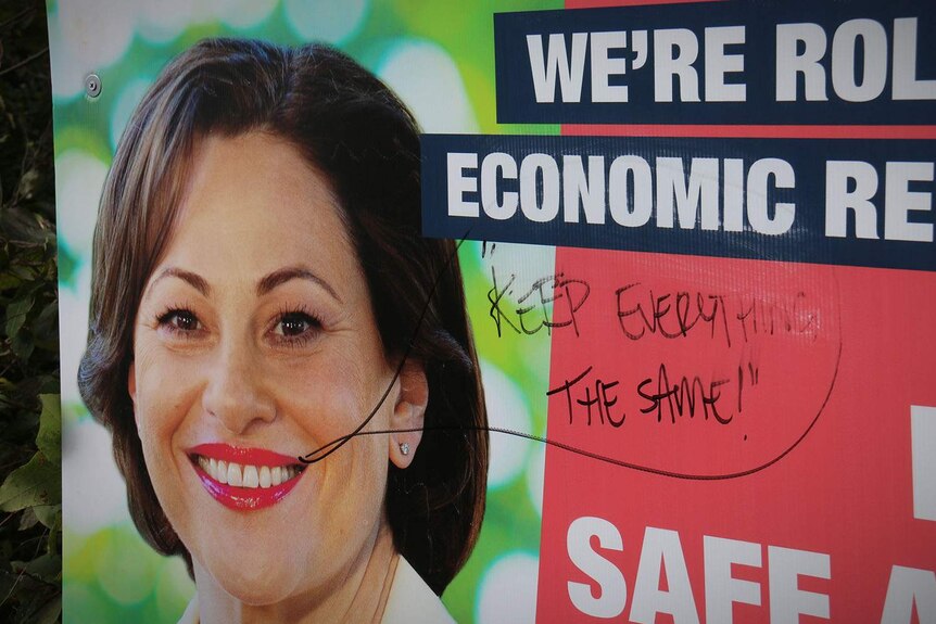 Corflute sign for Labor MP Jackie Trad in her South Brisbane electorate during the 2020 Queensland state election campaign.