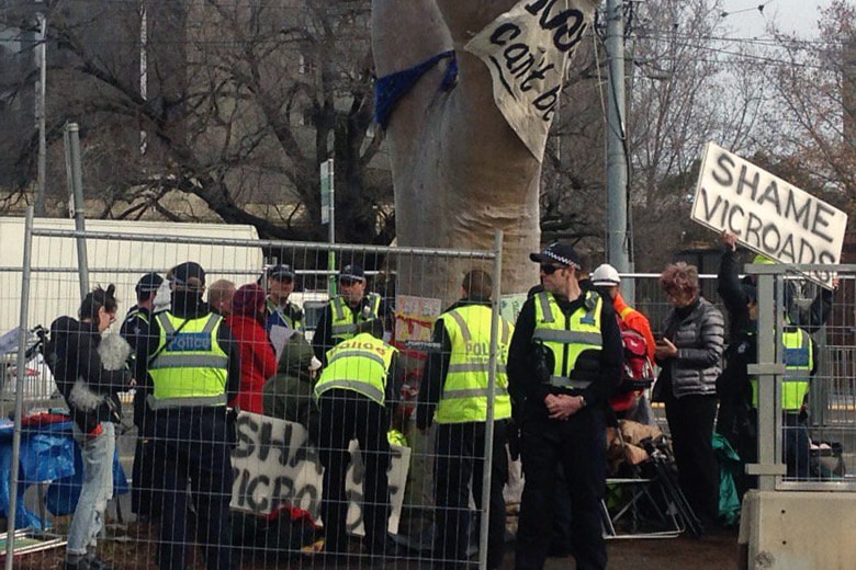 Police, protesters surround Parkville tree