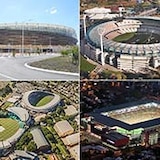 Four photos of four different stadiums.