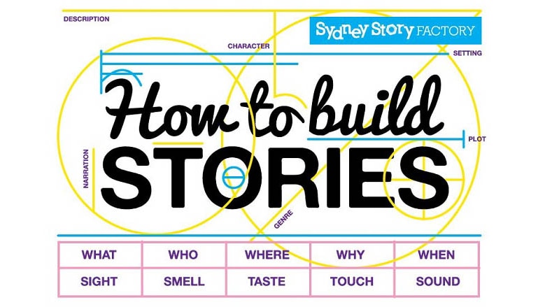 The text "How to Build Stories" and "Sydney Story Factory"