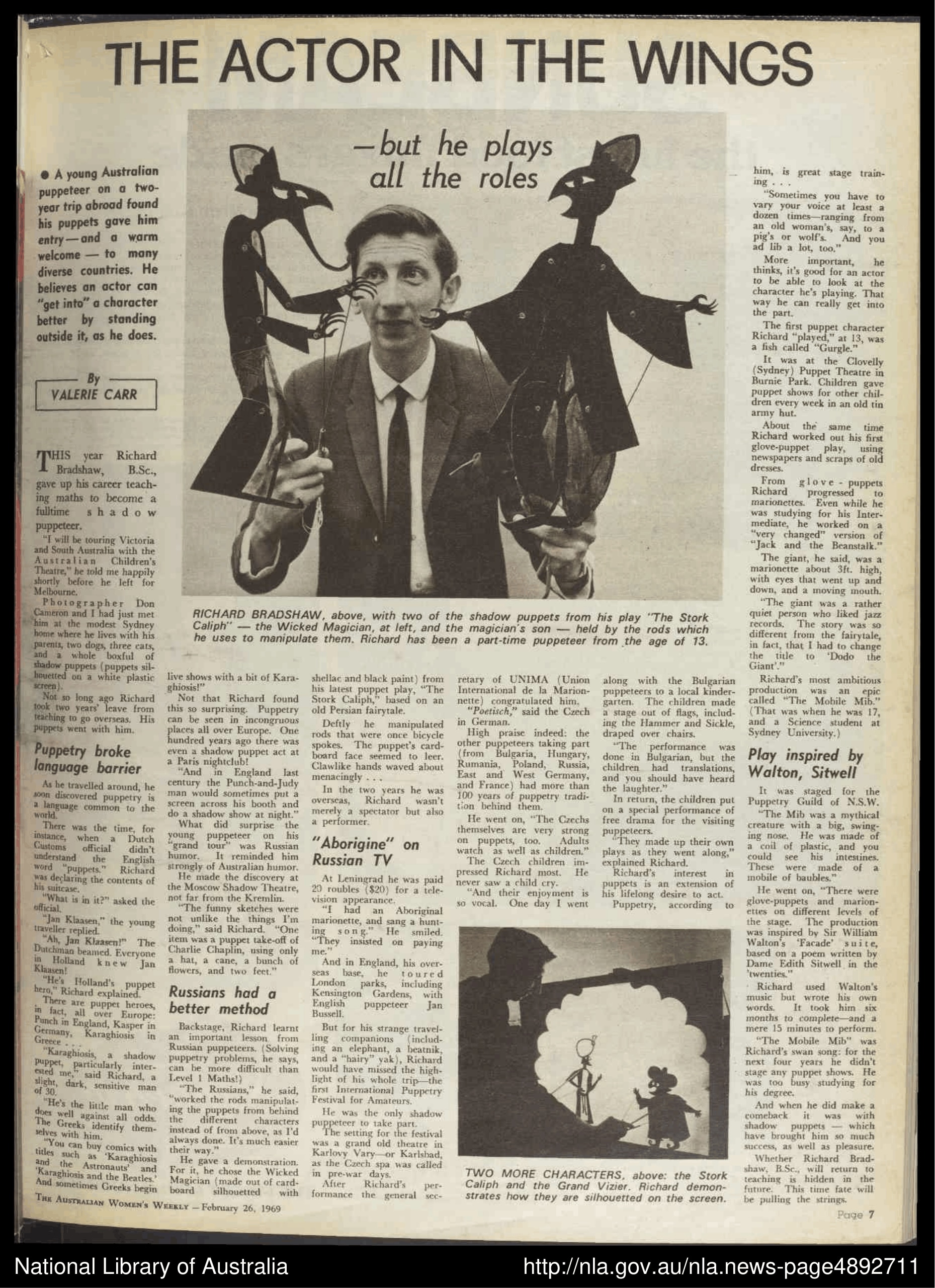 A 1969 article from the Australian Women's Weekly featuring at 31-year-old Richard Bradshaw.