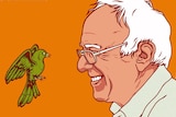Cartoon of Bernie Sanders with bird