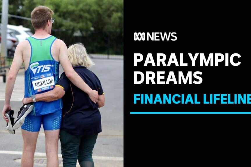 Paralympic Dreams, Financial Lifeline: A man in atheltic clothes and a woman in tracksuit walk with their arms around eah other