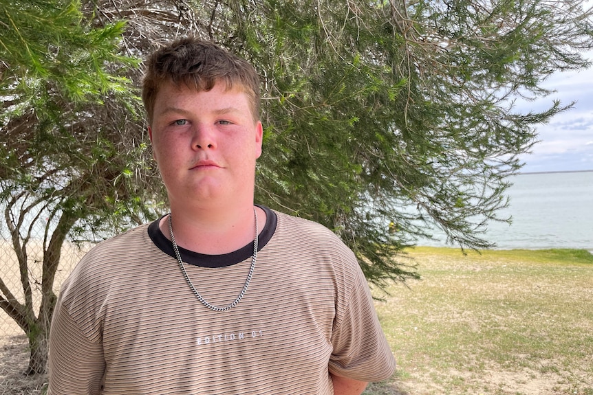 Young boy Jack Lavender near Lake Bonney.