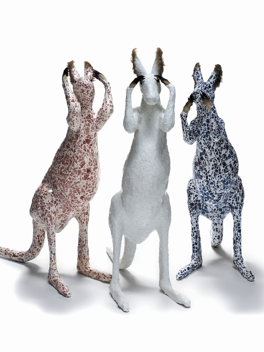 Danie Mellor's quirky artwork called "Red, White and Blue" (2008) is part of the Menagerie: Contemporary Indigenous Sculpture exhibition at the National Museum.