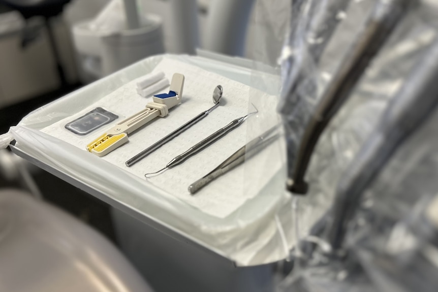 Dental tools on a tray.