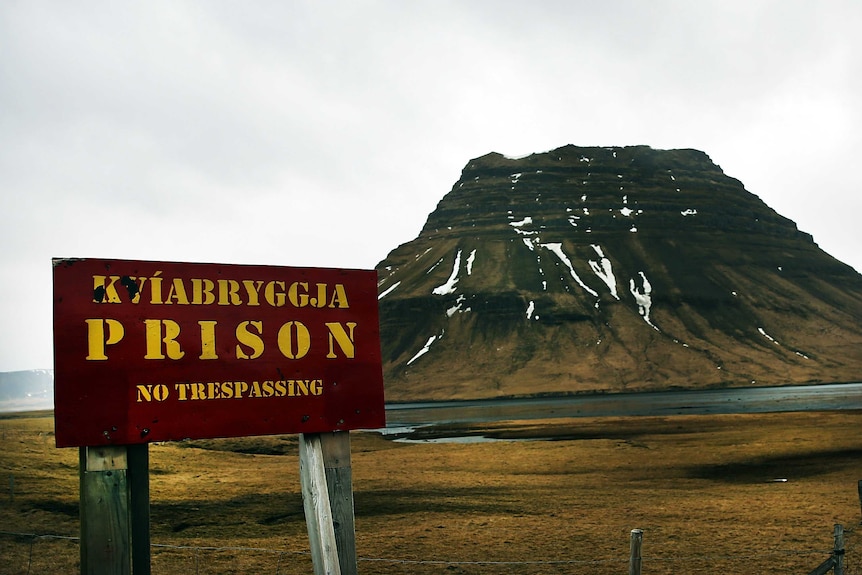 The entrance to Kviabryggja Prison in western Iceland sits between the Atlantic Ocean and lava fields.