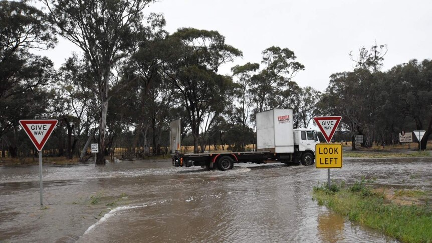 Parts of the Hume Highway heading north-east have been inundated with rising floodwater.