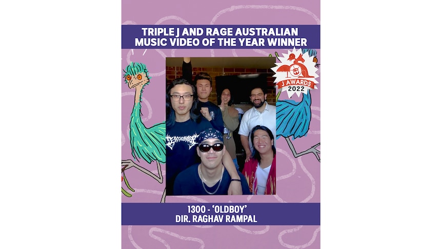 A video thumbnail of 1300 & director Raghav Rampal accepting the J Award for Australian Music Video of the Year