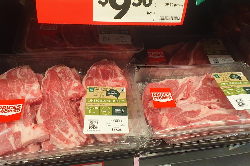 Lamb meat on supermarket shelf