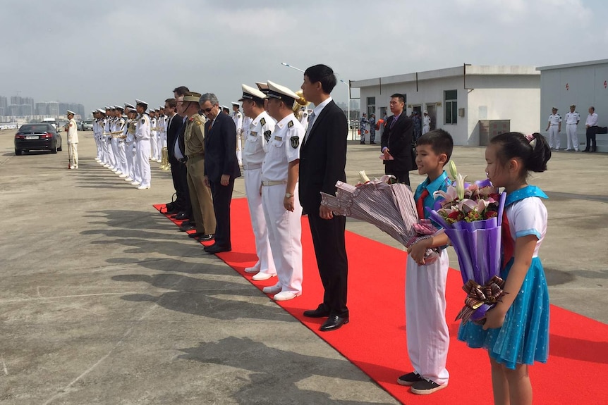 Members of the Chinese navy greet the Australian Navy