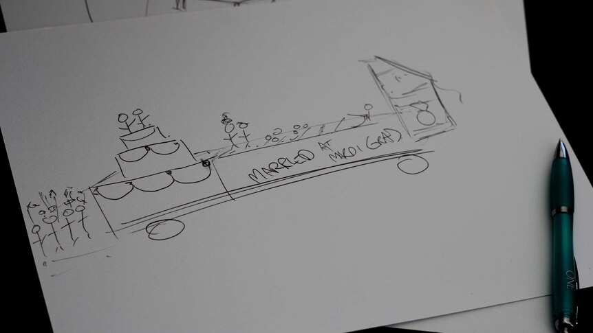 A sketch of a float for Mardi Gras.