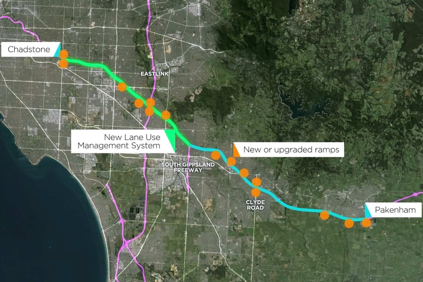 A graphic shows which parts of Melbourne's Monash Freeway will be upgraded.